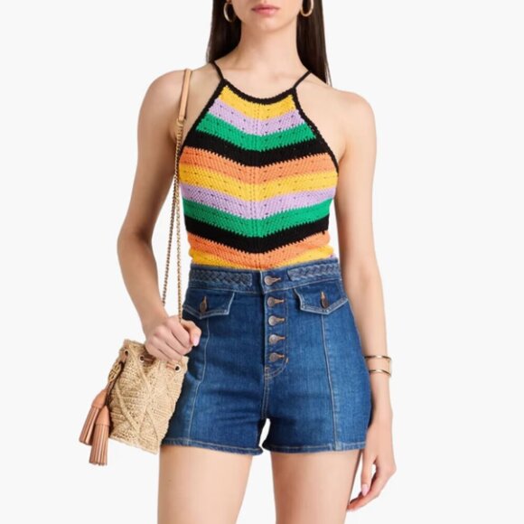 Veronica Beard 'Sophie' High-Waist Braid-Trim Denim Shorts, Cornflower